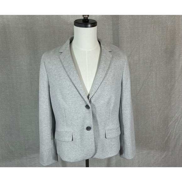Talbots Blazer Womens 16 Gray White Button Front Rayon Blend Career Jacket NWT